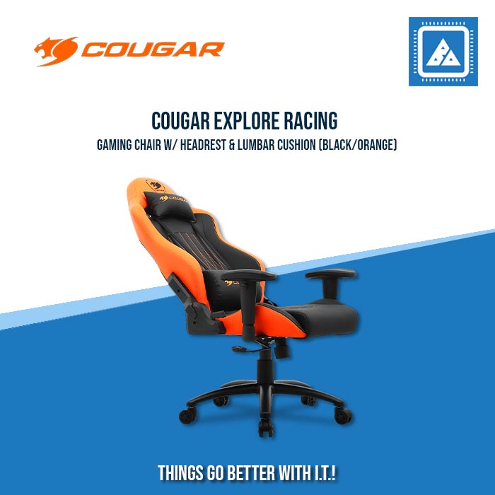COUGAR EXPLORE RACING GAMING CHAIR W/ HEADREST & LUMBAR CUSHION (BLACK/ORANGE) COUGAR EXPLORE RACING GAMING CHAIR W/ HEADREST & LUMBAR CUSHION (BLACK/ORANGE)